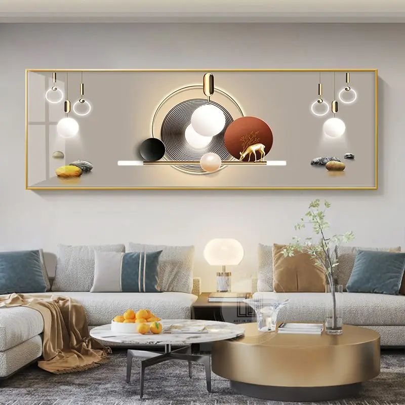 Golden Deer Canvas Wall Art With Chinese Style Feng Shui Design 9