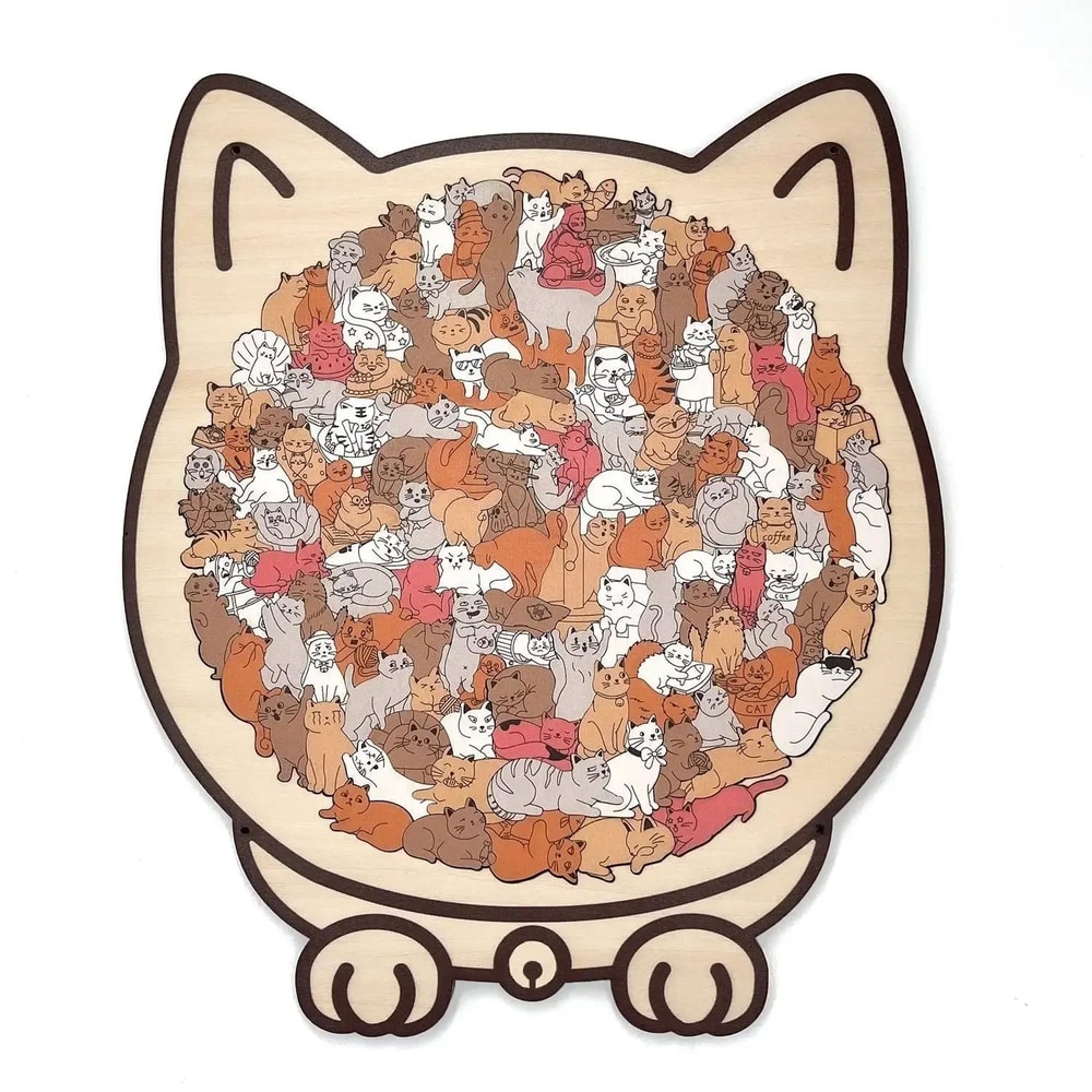 Cat Shaped Wooden Jigsaw Puzzle For Adults And Kids Unique Brain Game 7