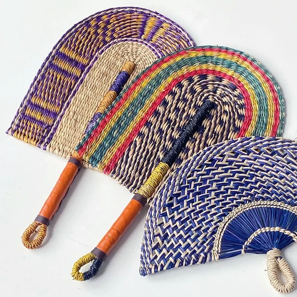 Nordic Woven Wall Hanging Natural Seaweed Fan Decor For Living Room And Entryway 3