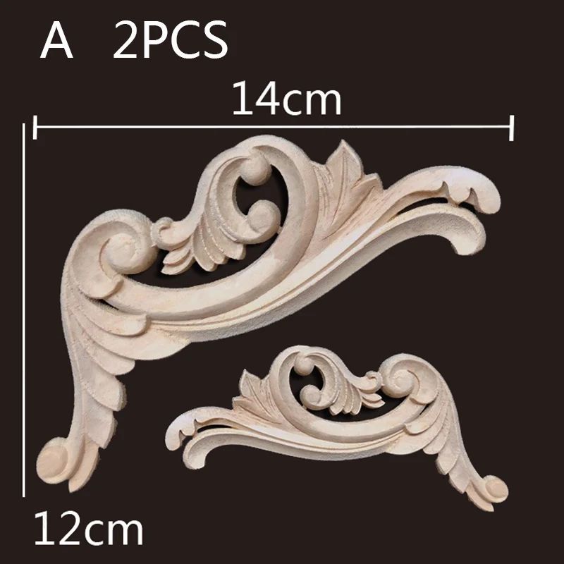 Wood Carved Corner Appliques Decorative Furniture Trim Floral Wood Onlays Set 6