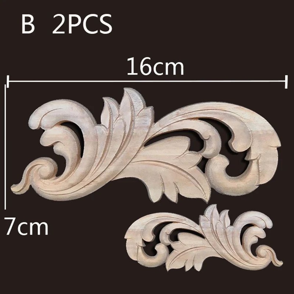 Wood Carved Corner Appliques Decorative Furniture Trim Floral Wood Onlays Set 7