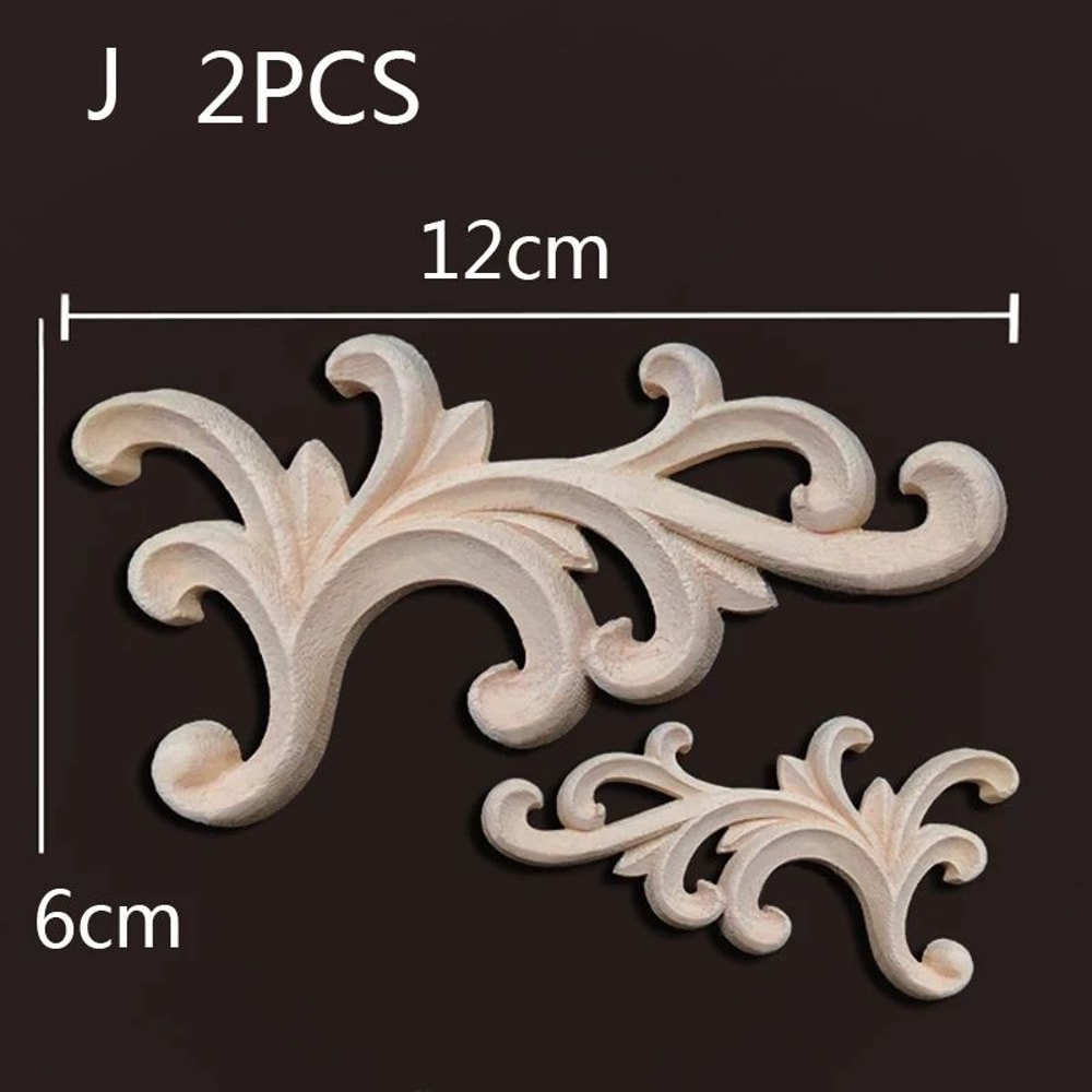 Wood Carved Corner Appliques Decorative Furniture Trim Floral Wood Onlays Set 18