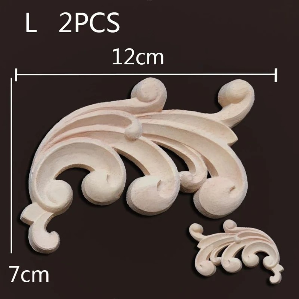 Wood Carved Corner Appliques Decorative Furniture Trim Floral Wood Onlays Set 20
