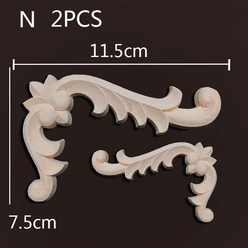 Wood Carved Corner Appliques Decorative Furniture Trim Floral Wood Onlays Set 23
