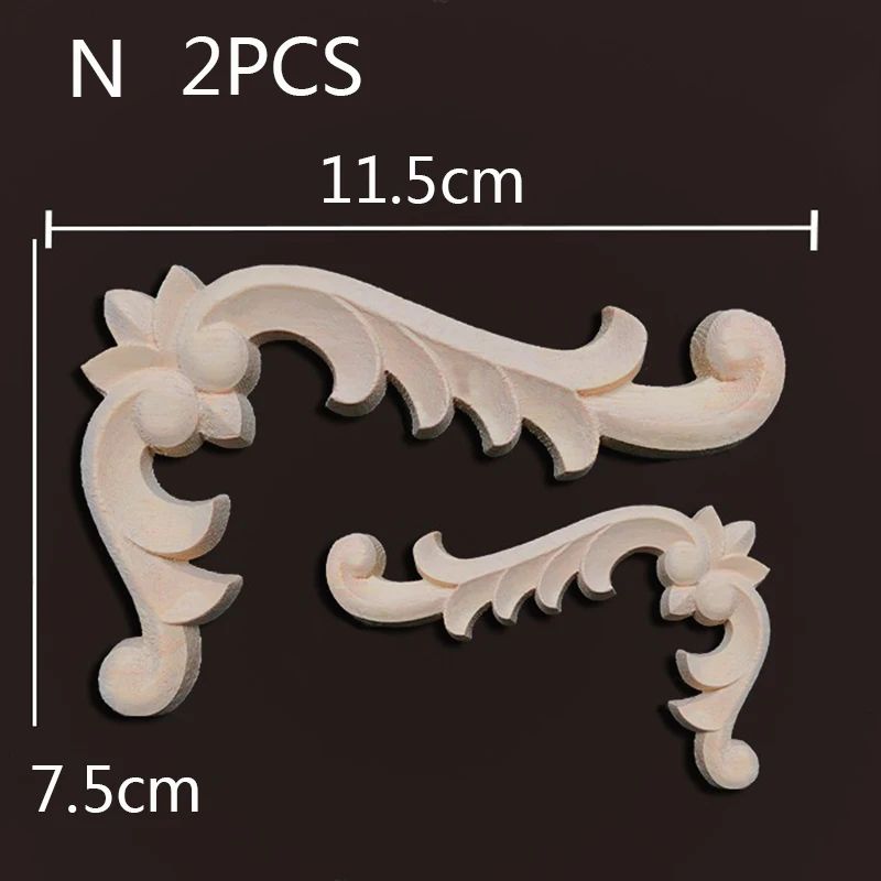 Wood Carved Corner Appliques Decorative Furniture Trim Floral Wood Onlays Set 23