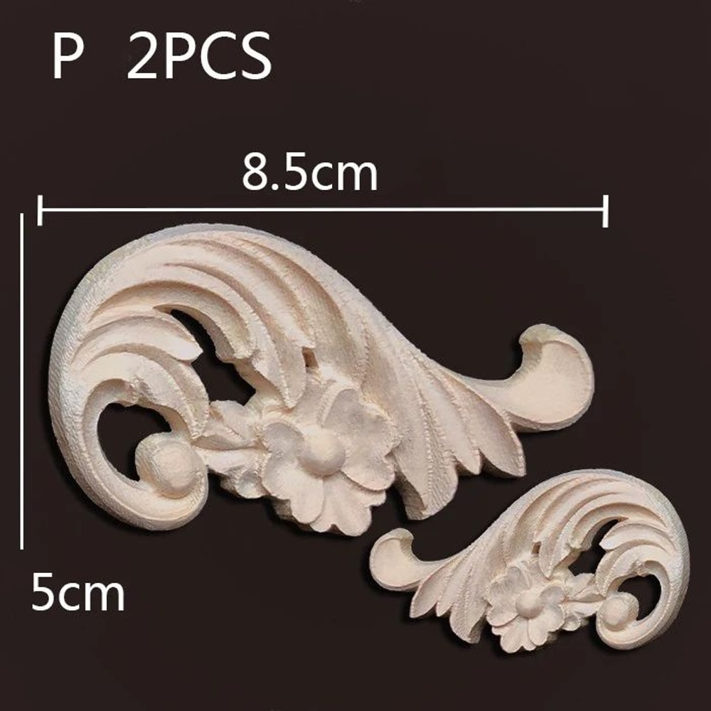 Wood Carved Corner Appliques Decorative Furniture Trim Floral Wood Onlays Set 25