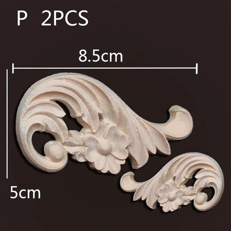 Wood Carved Corner Appliques Decorative Furniture Trim Floral Wood Onlays Set 25