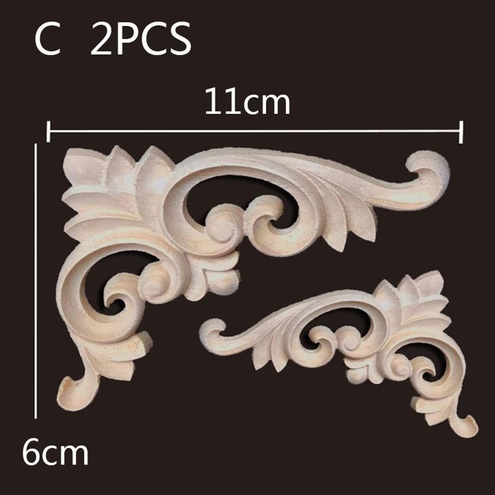 Wood Carved Corner Appliques Decorative Furniture Trim Floral Wood Onlays Set 8