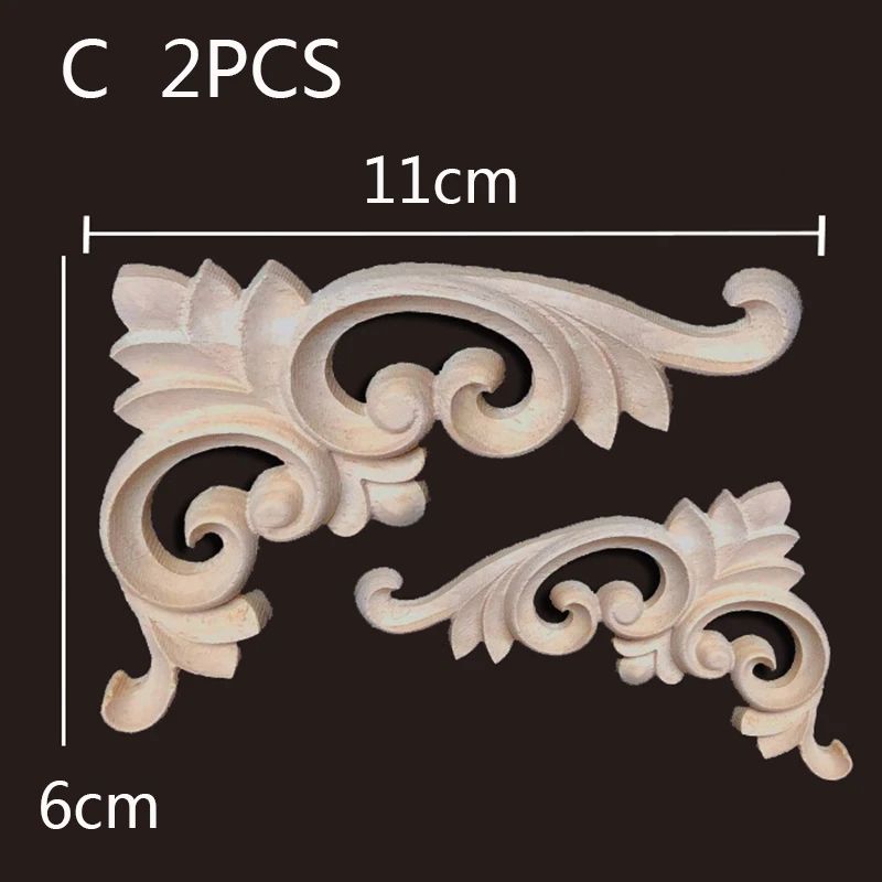 Wood Carved Corner Appliques Decorative Furniture Trim Floral Wood Onlays Set 8