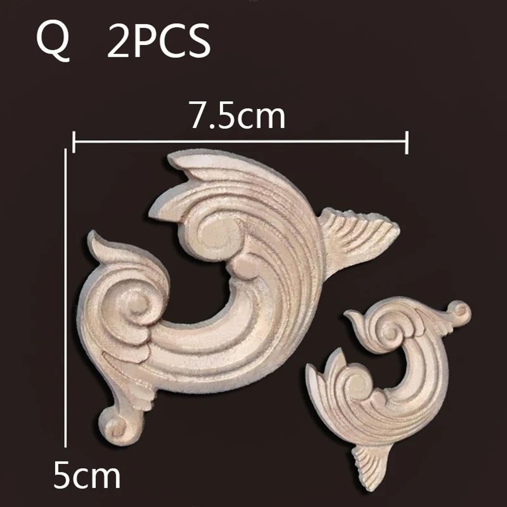 Wood Carved Corner Appliques Decorative Furniture Trim Floral Wood Onlays Set 26