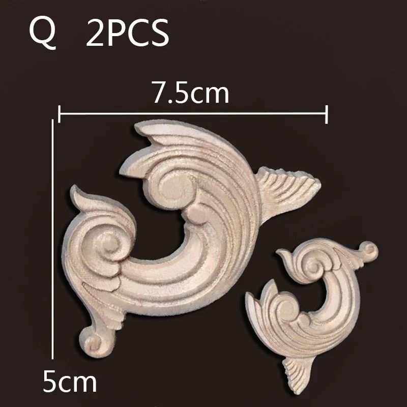 Wood Carved Corner Appliques Decorative Furniture Trim Floral Wood Onlays Set 26