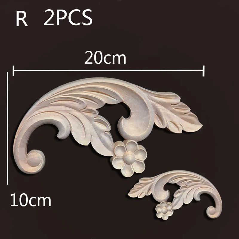 Wood Carved Corner Appliques Decorative Furniture Trim Floral Wood Onlays Set 27