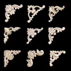 unpainted wood carved corner appliques floral decorative onlays for furniture upgrade