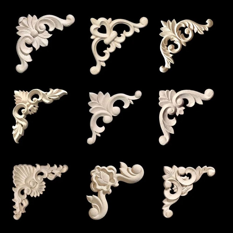 Unpainted Wood Carved Corner Appliques Floral Decorative Onlays For Furniture Upgrade 0