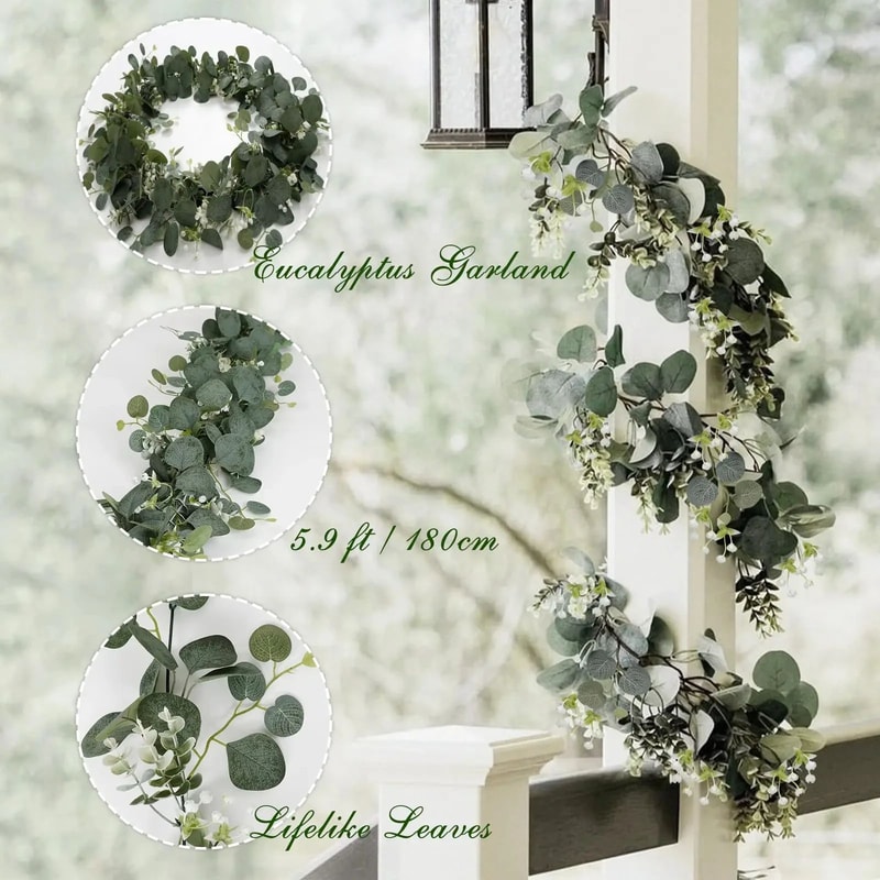 Artificial Eucalyptus Garland Greenery Vine With White Flowers For Wedding And Home Decor 2