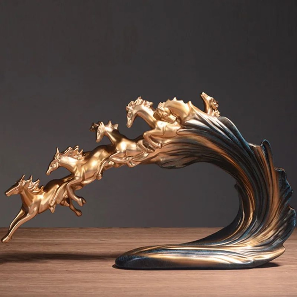 Golden Horse Statue Luxury Resin Sculpture Running Horses Decor For Home And Office 0