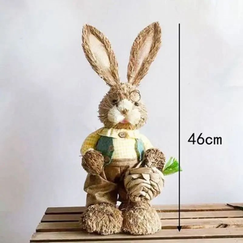 Straw Woven Easter Bunny Decor Rustic Rabbit Garden And Home Ornament 11