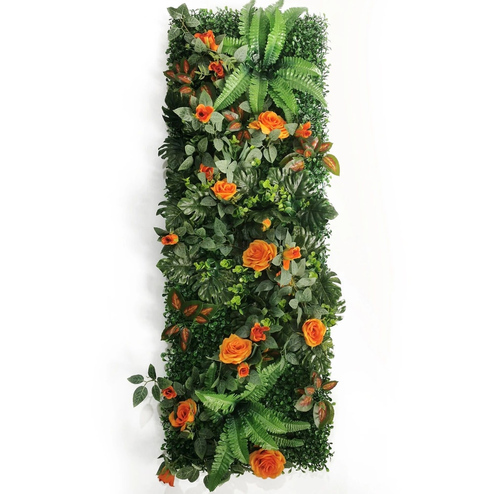 Artificial Grass Wall Panel With Rose Decor Greenery Wall Mat 20
