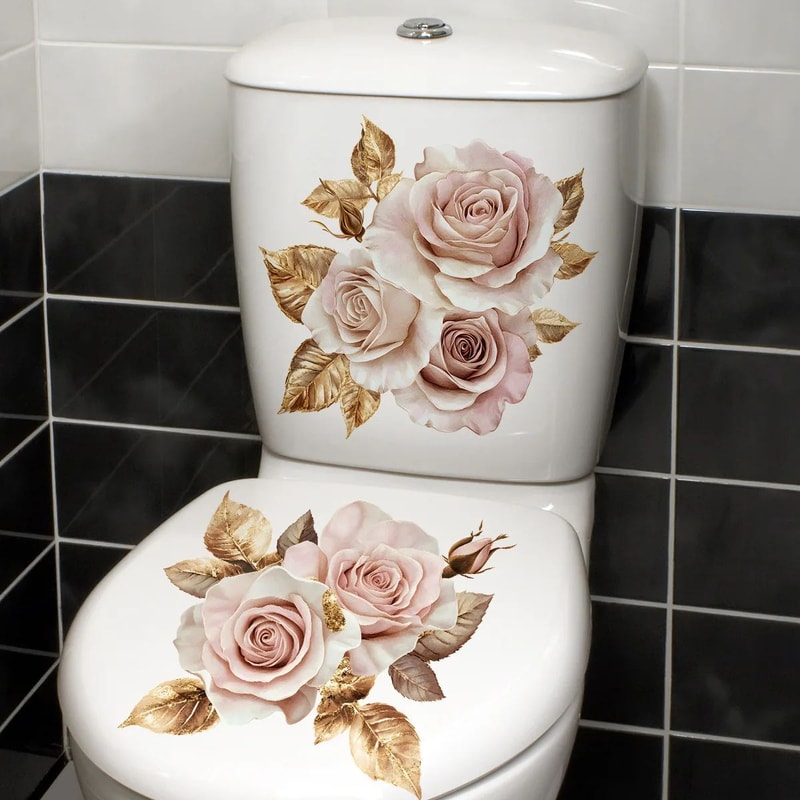 Golden Flower Toilet Seat Sticker Waterproof Bathroom Decor Decal 11