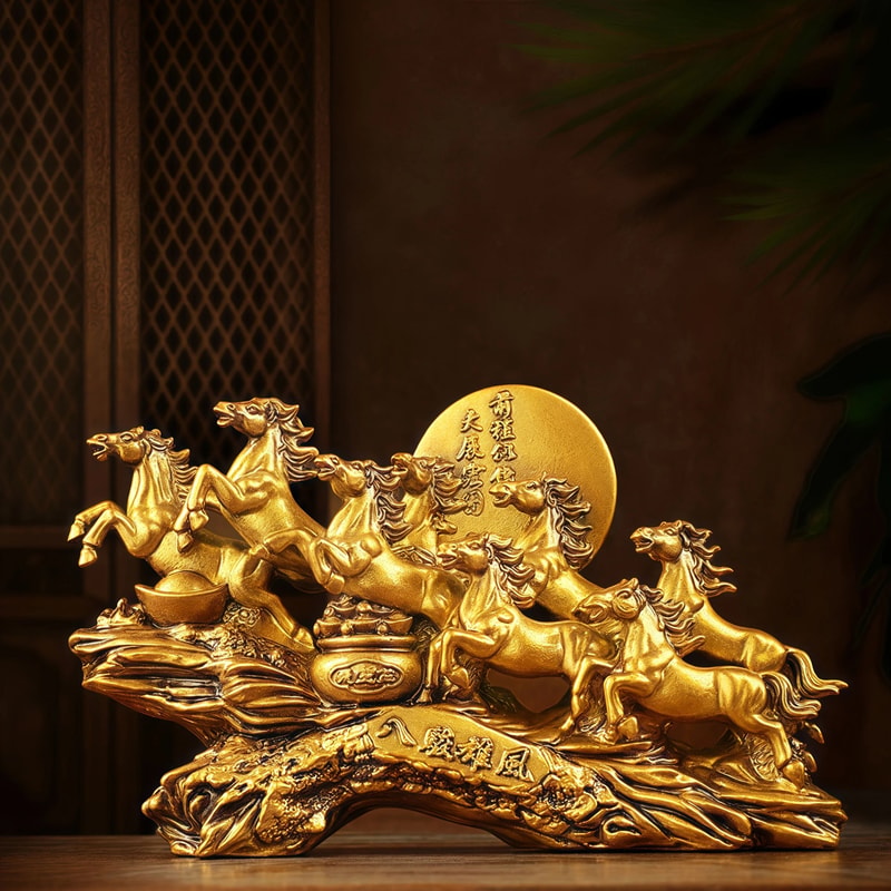Eight Running Horses Feng Shui Decor Lucky Wealth Table Ornament 0
