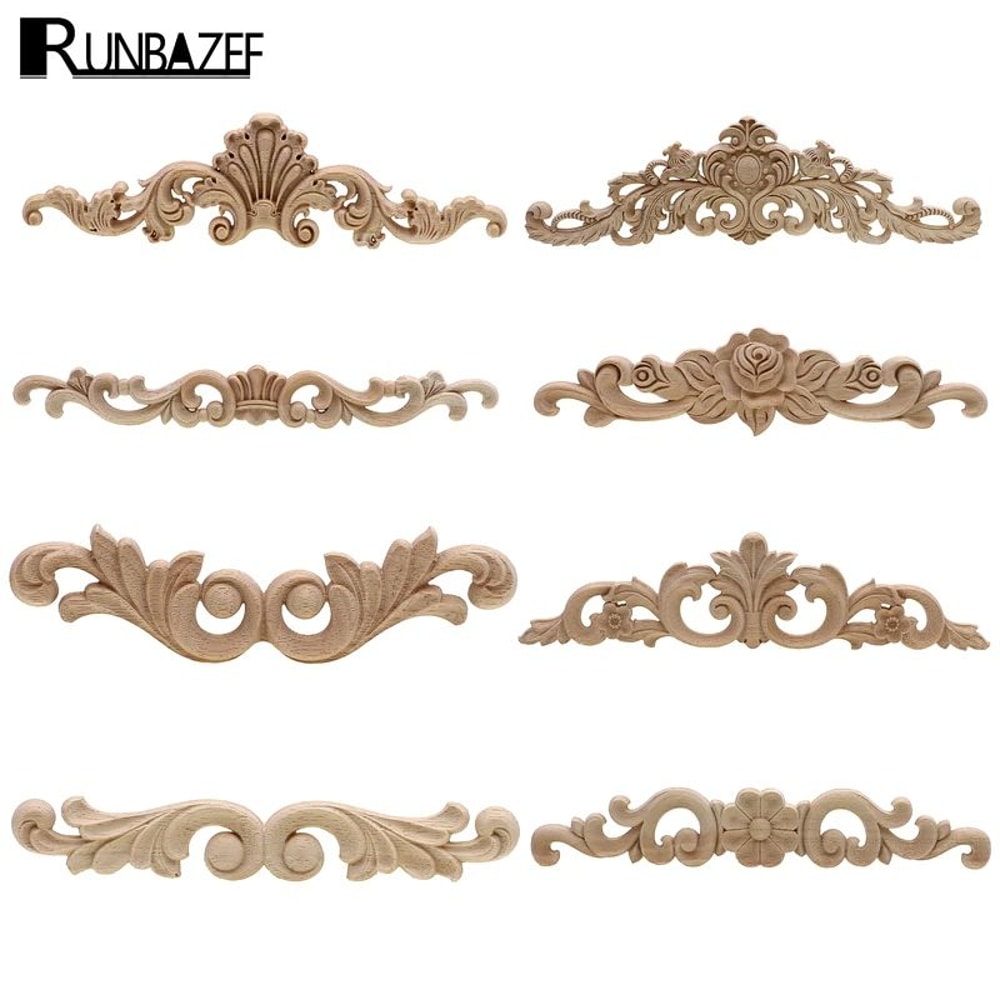 Rectangle Wood Carved Applique Decorative Furniture Trim Panel 0