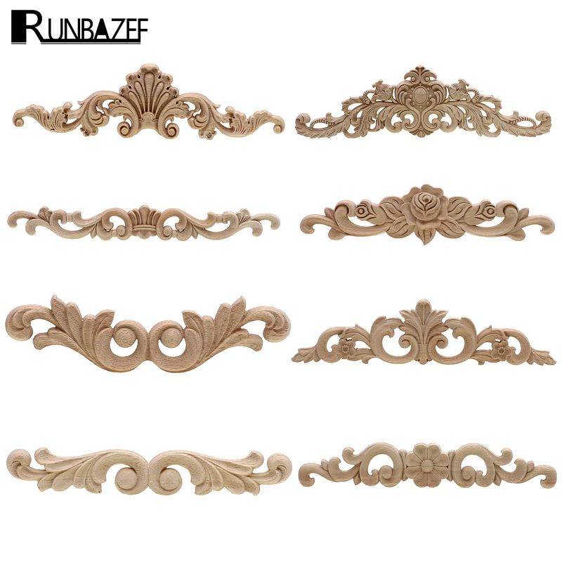 Rectangle Wood Carved Applique Decorative Furniture Trim Panel 0