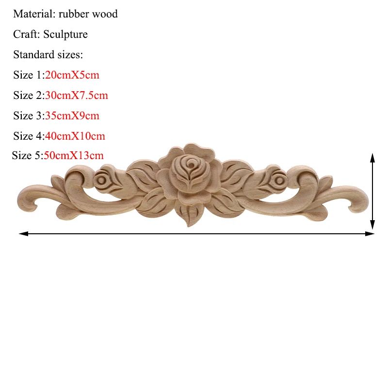 Rectangle Wood Carved Applique Decorative Furniture Trim Panel 3
