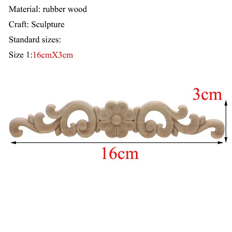 Rectangle Wood Carved Applique Decorative Furniture Trim Panel 6