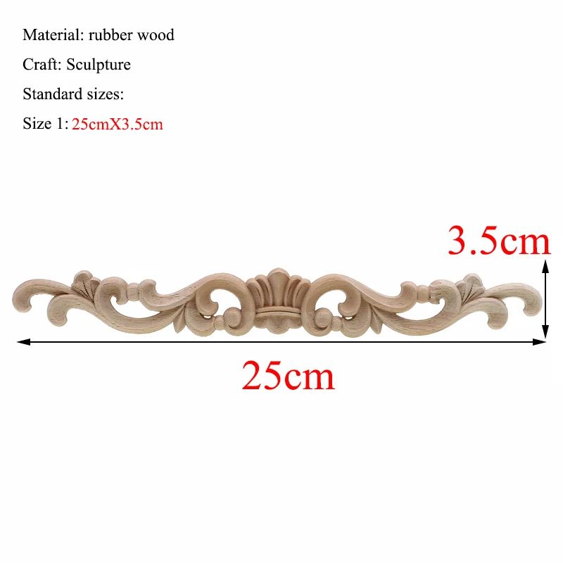 Rectangle Wood Carved Applique Decorative Furniture Trim Panel 15