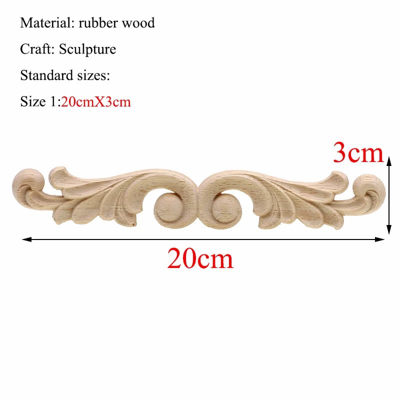 Rectangle Wood Carved Applique Decorative Furniture Trim Panel 7