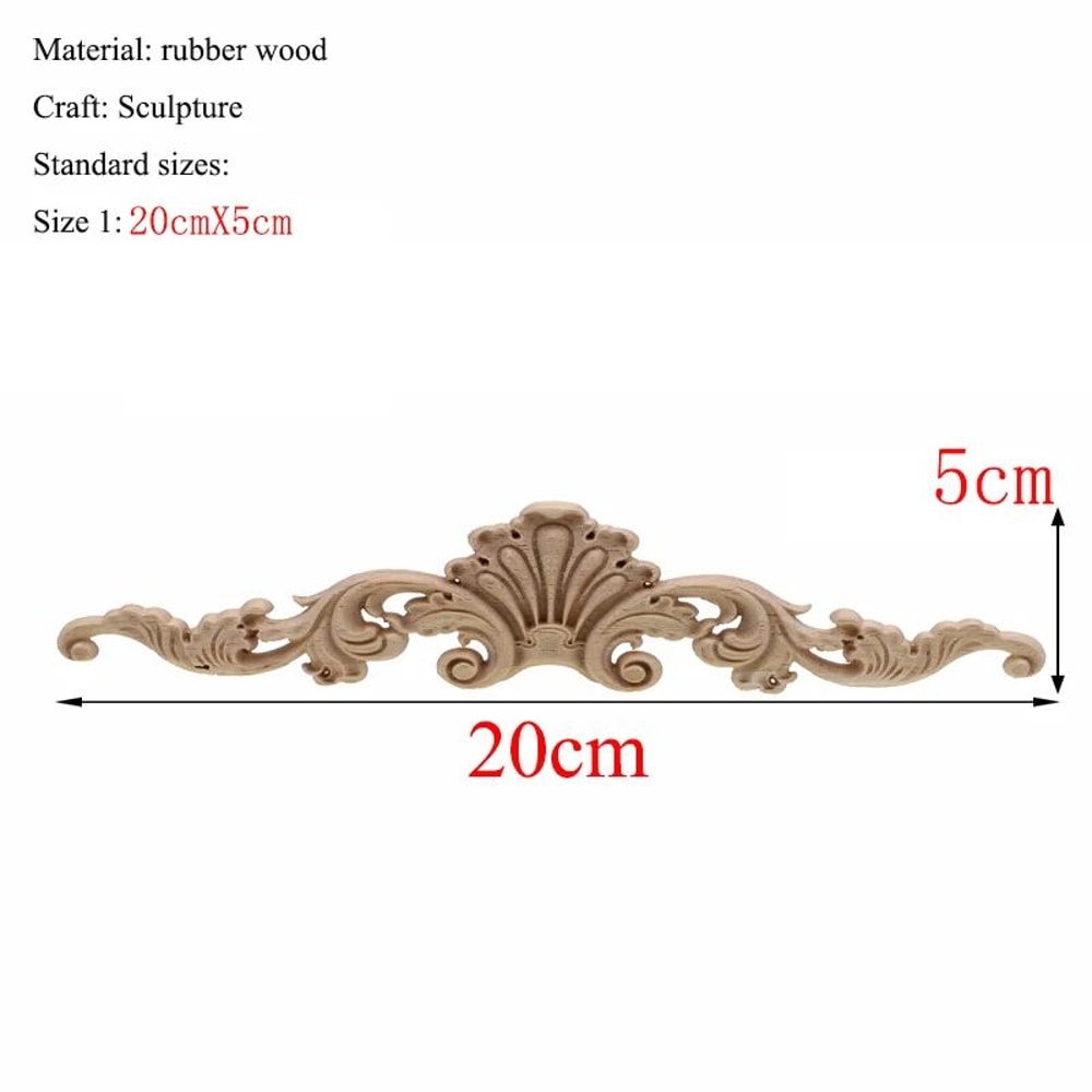 Rectangle Wood Carved Applique Decorative Furniture Trim Panel 9