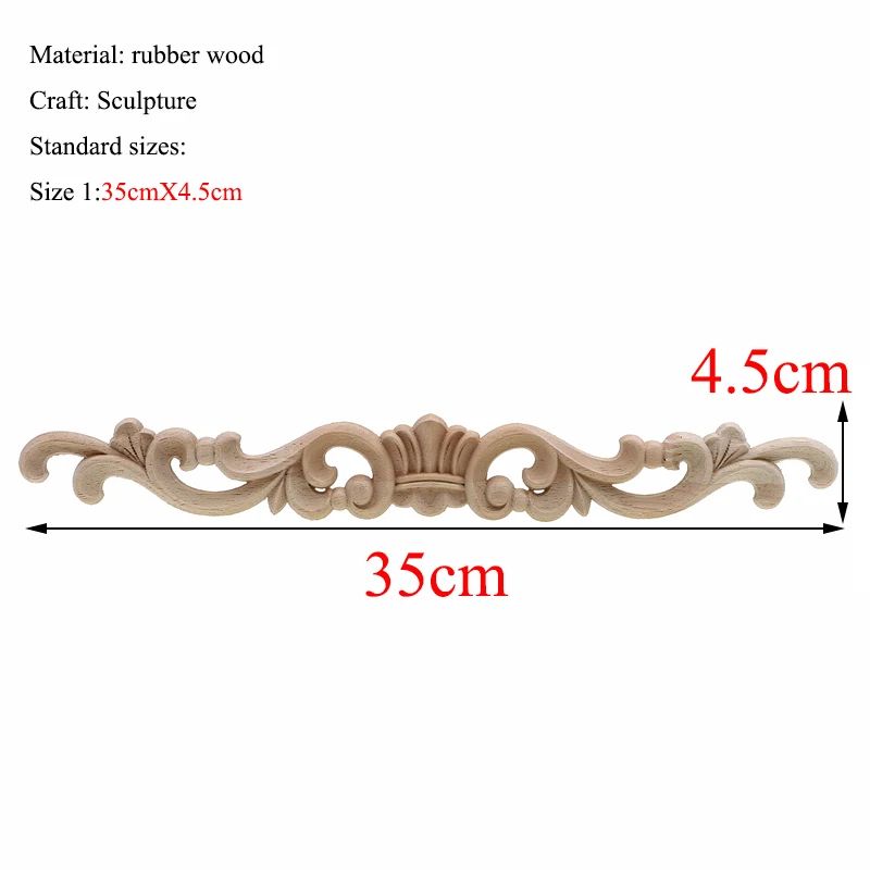 Rectangle Wood Carved Applique Decorative Furniture Trim Panel 24