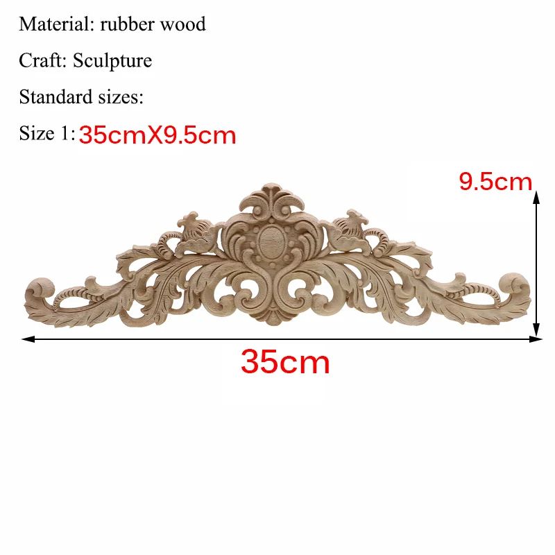 Rectangle Wood Carved Applique Decorative Furniture Trim Panel 25