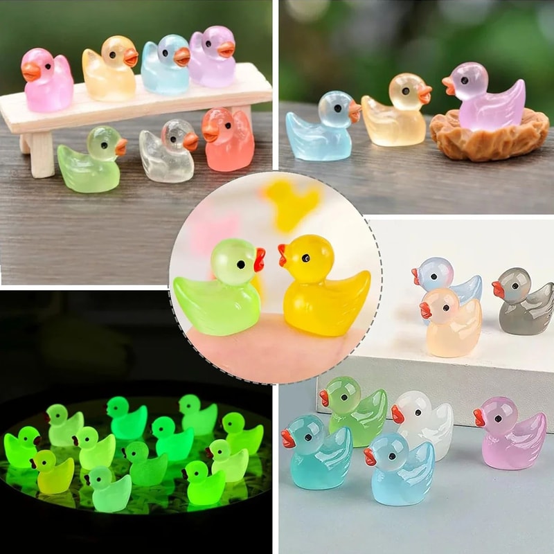 Glow In The Dark Mini Duck Figurines Resin Micro Landscape Decor Set 3