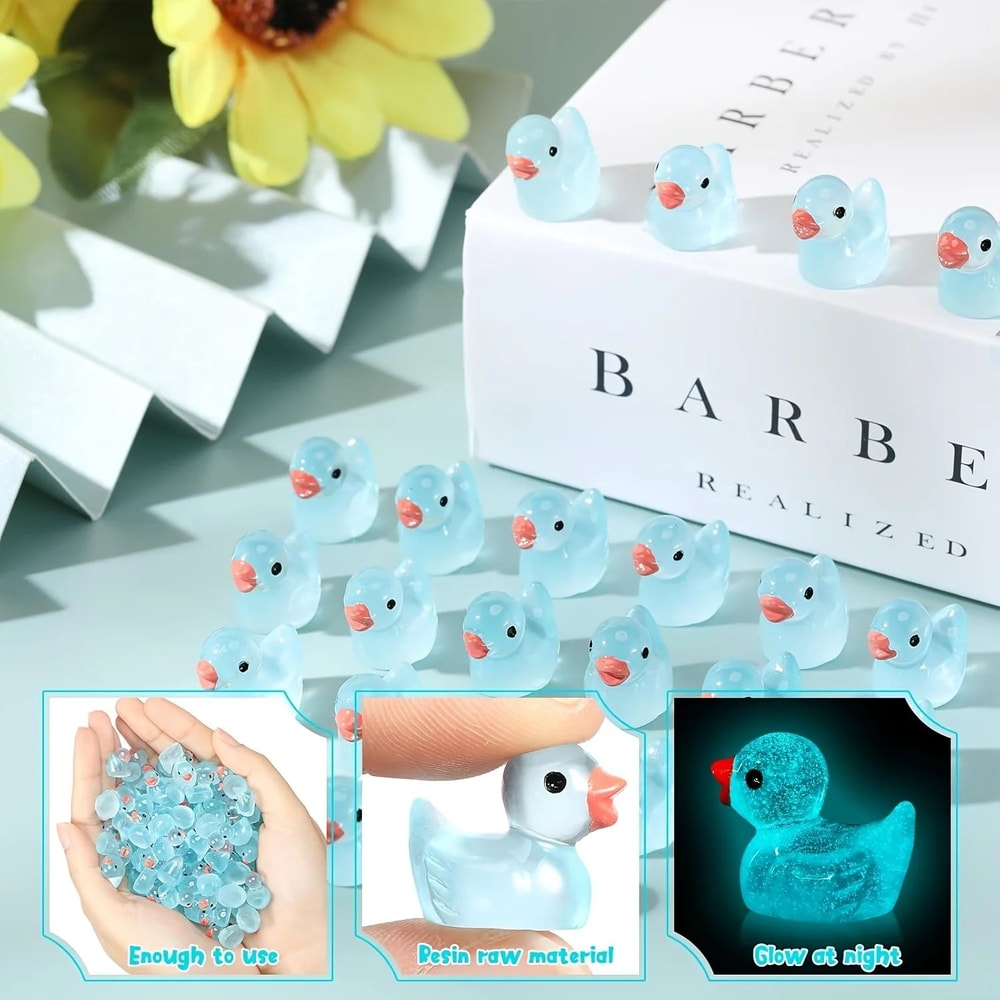Glow In The Dark Mini Duck Figurines Luminous Resin Decor Set 3