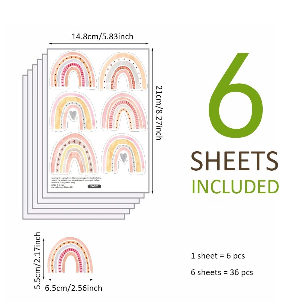 RainbowGlow Wall Stickers Kids Room Decor Peel And Stick Set 6