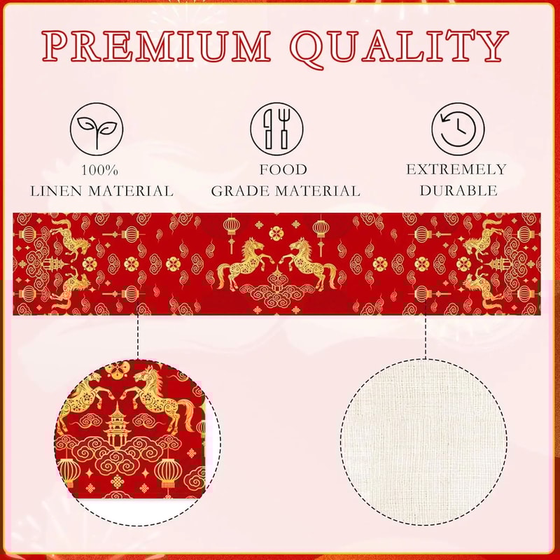 EverFortune Chinese New Year Table Runner Linen Zodiac Horse Decor 3