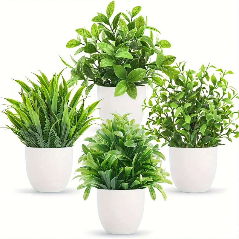 Mini Artificial Potted Plants Set Fake Bonsai Decor For Home Office And Shelves 7