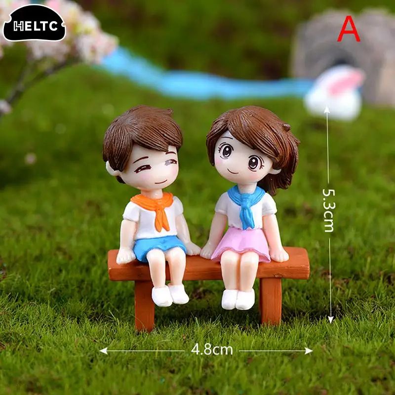 Enchanted Mini Fairy Garden Couple Stool Decor Set 2