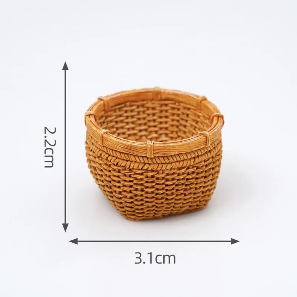 Mini Rattan Basket Dollhouse Decor Realistic Woven Display 9