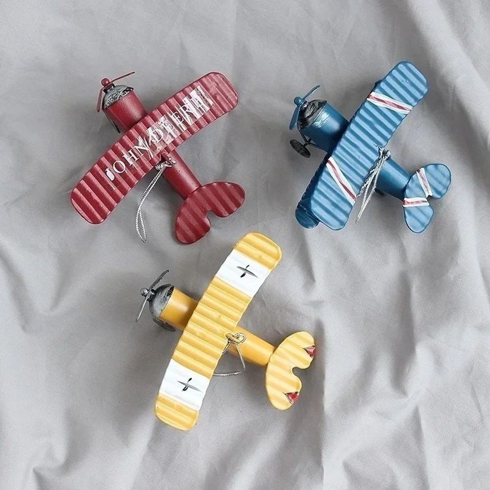 Vintage Metal Airplane Model Desk Decor Retro Aircraft Ornament 0