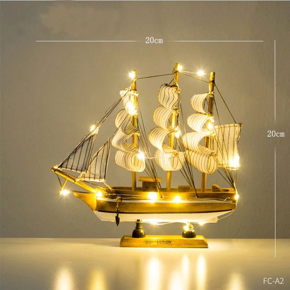 Wooden Sailboat Model Coastal Home Decor Nautical Table Accent 12