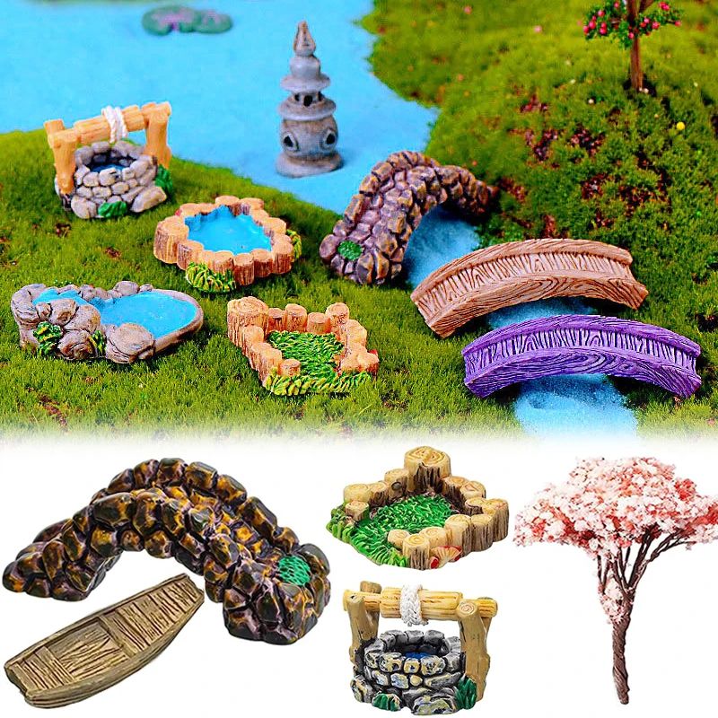 Mini Fairy Garden Accessories Set Landscape Decor Lighthouse Bridge Cottage 1