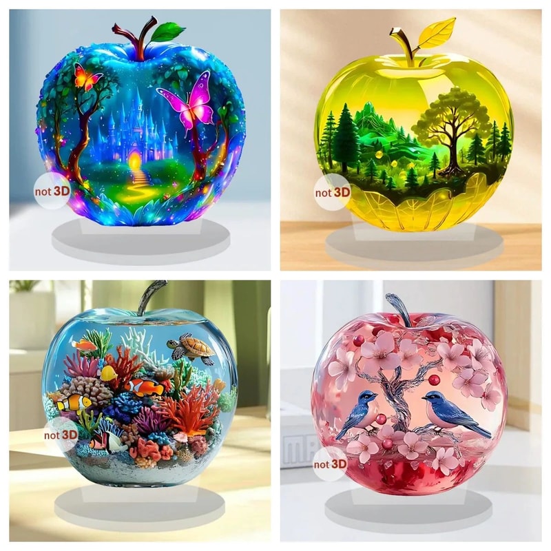 Crystal Apple Figurine Glass Paperweight Elegant Desk Decor 1