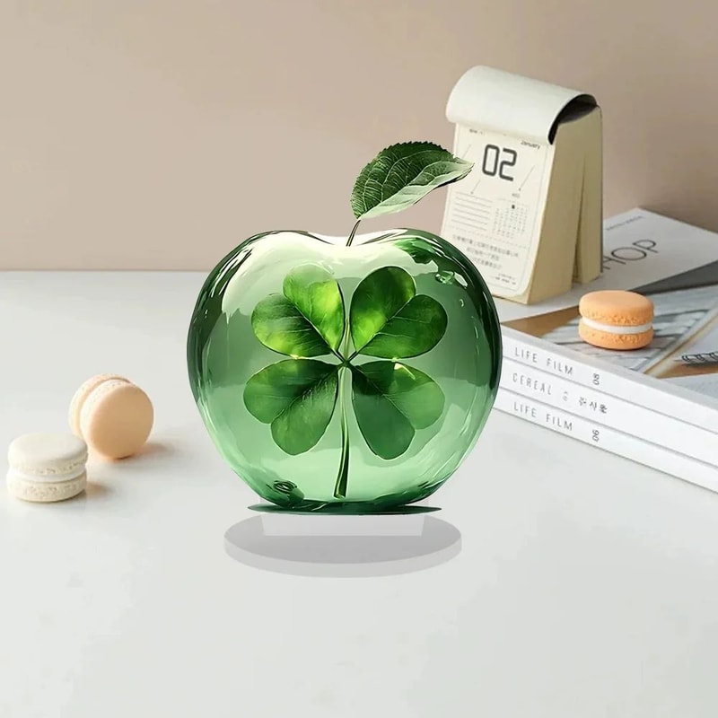 Crystal Apple Figurine Glass Paperweight Elegant Desk Decor 2