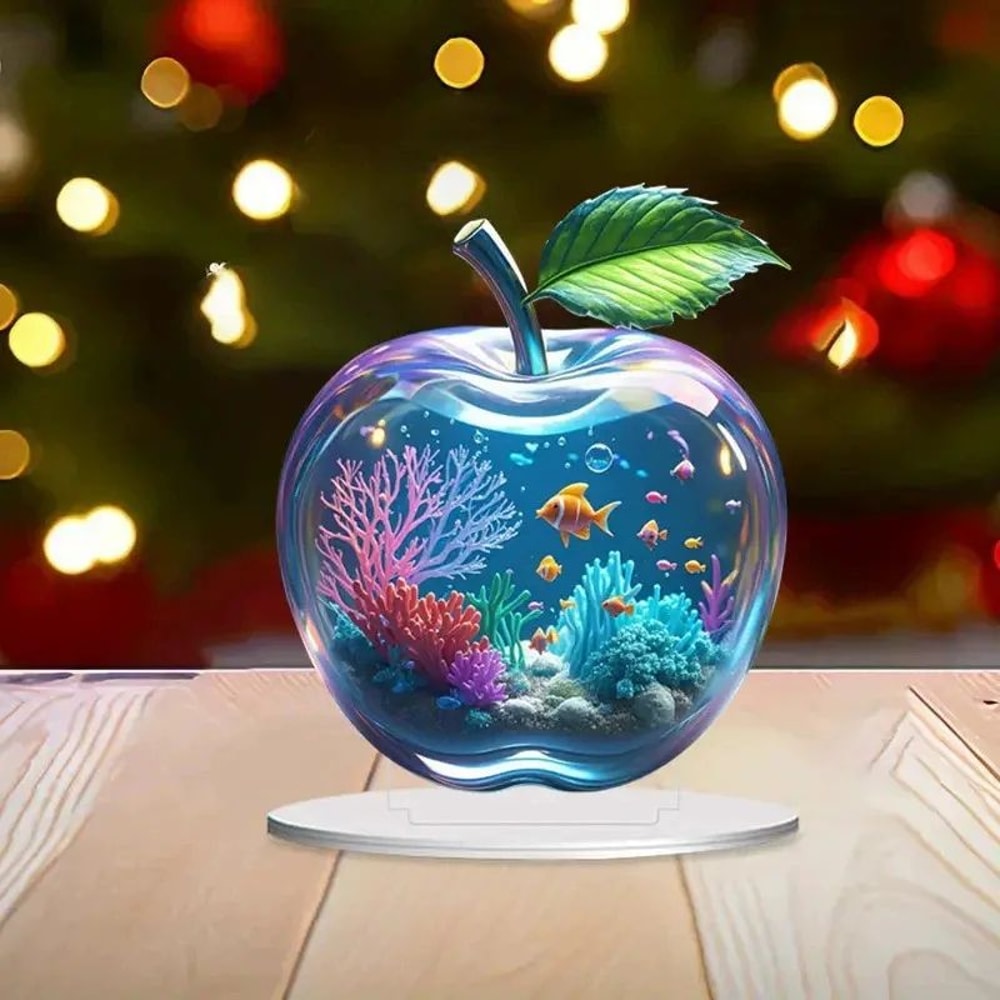 Crystal Apple Figurine Glass Paperweight Elegant Desk Decor 3