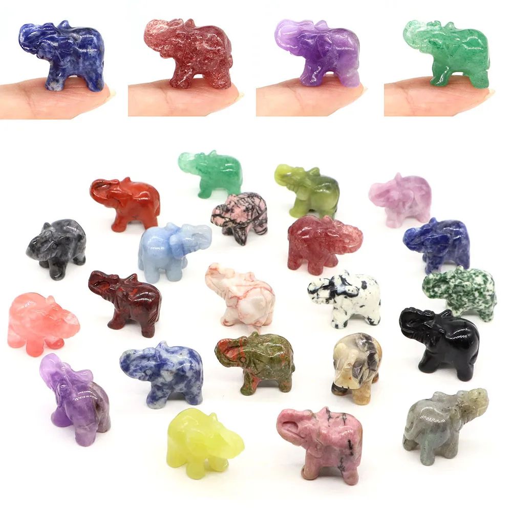 Mini Crystal Elephant Figurine Natural Stone Healing Decor Gift 0