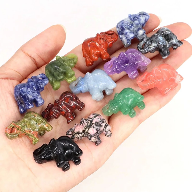 Mini Crystal Elephant Figurine Natural Stone Healing Decor Gift 2