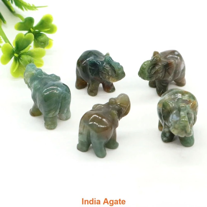 Mini Crystal Elephant Figurine Natural Stone Healing Decor Gift 22