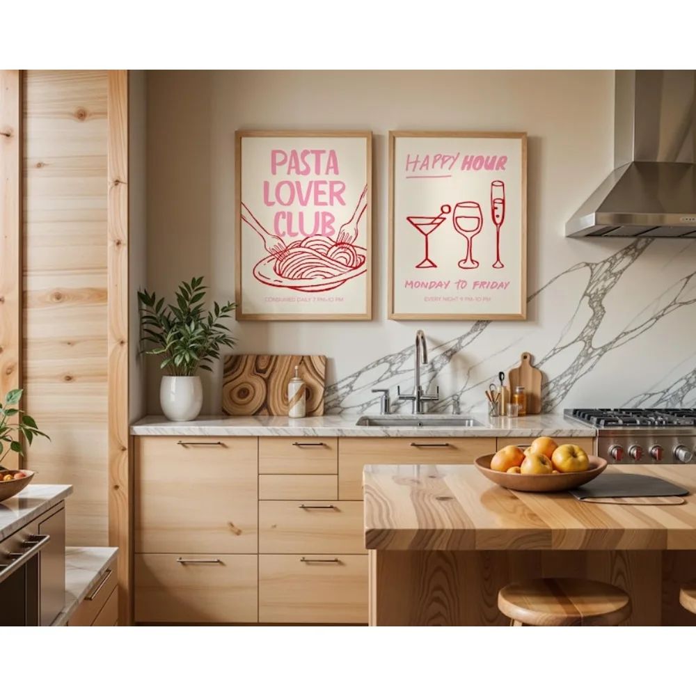 Cin Cin Cocktail Wall Art Pink Italian Kitchen Poster Happy Hour Decor 3